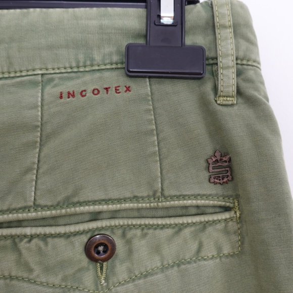 Incotex Men's Slim Fit Stretch Green-Khaki Pants Size 34 - Picture 7 of 9